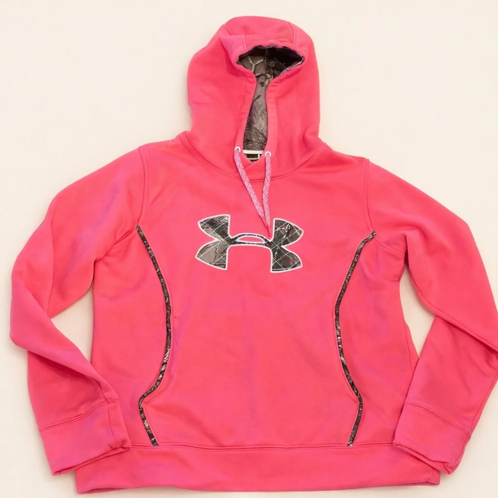 Under Armour Women’s Pink Camo Logo Hoodie Sweatshirt Size Large - Picture 2 of 6